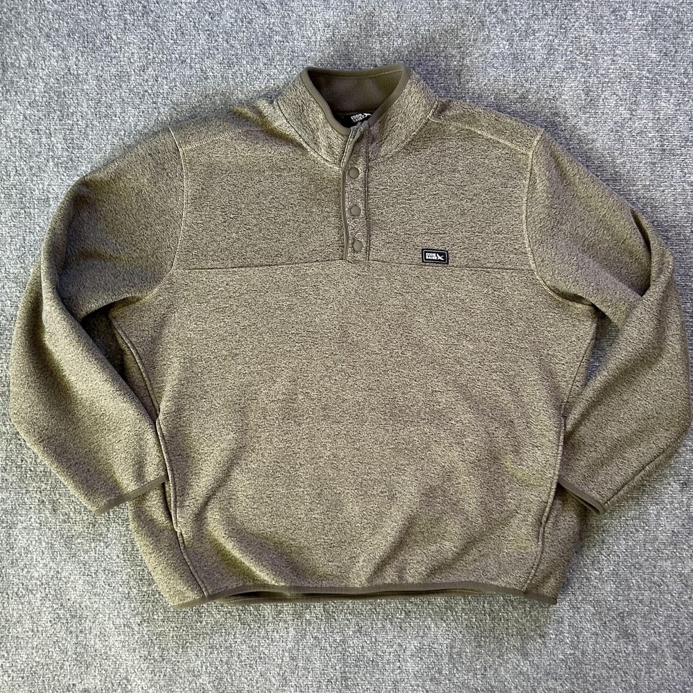 Eddie Bauer Sweater Mens 2XL Green‎ Fleece Snap Henley Mock Neck Pullover Top